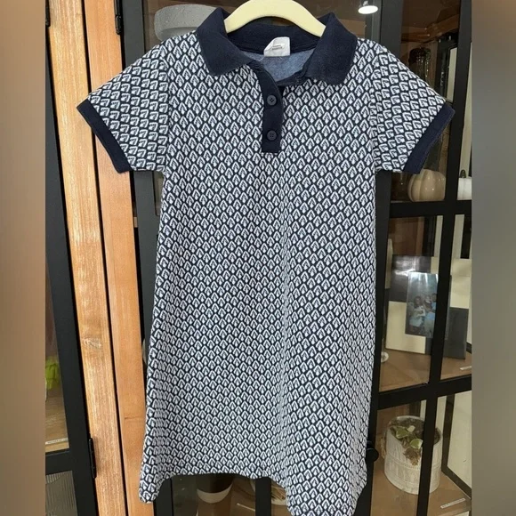 Zara Kids polo knit sweater mini dress navy jaquard print short sleeve girls - Picture 2 of 8
